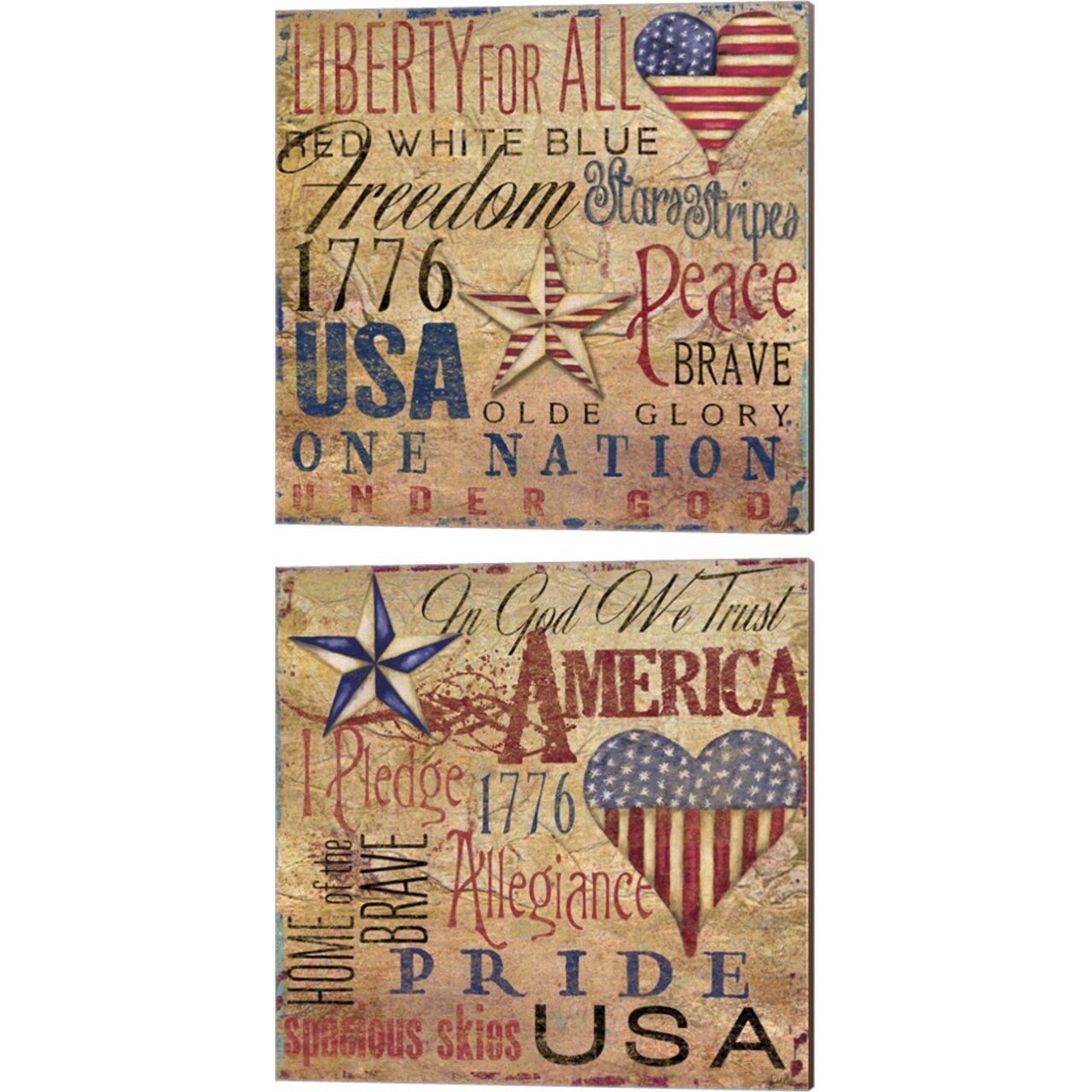 America Typography by Elizabeth Medley 14" x 14" Canvas Wall Art (Set of 2)